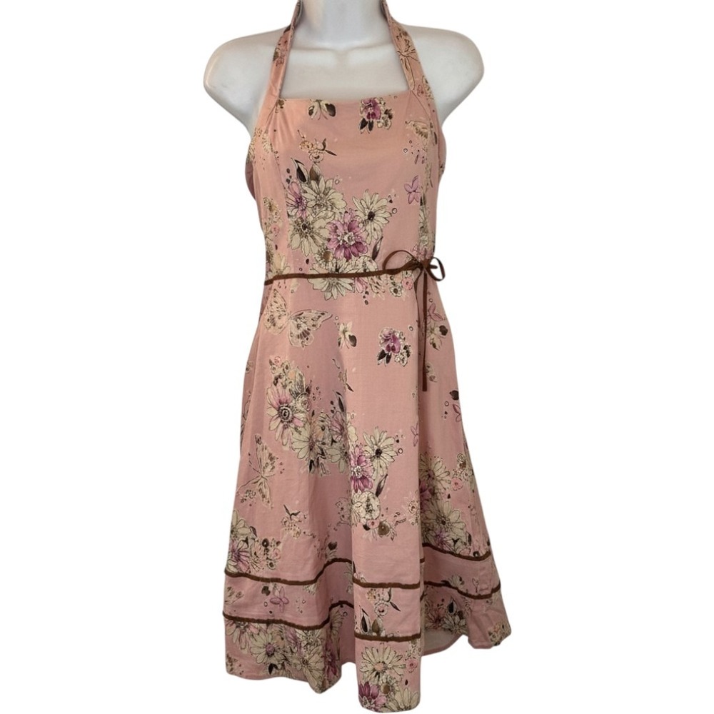 Vintage Y2K Trixxi Pink Floral Butterfly Halter Sun Dress  Coquette Fairycore  5